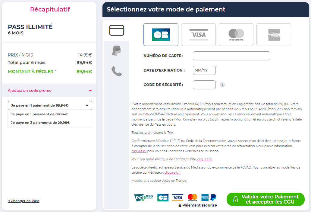 screenshot module paiement plusieurs fois meetic